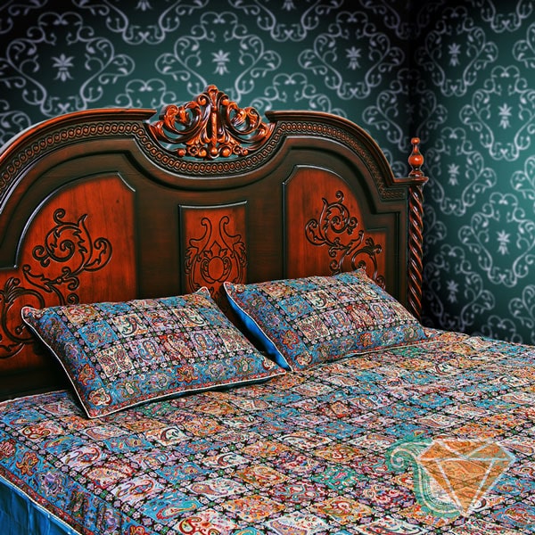 Blue Termeh Bedspread | handmade Bedspread design | Iranian Termeh | Persian crafts