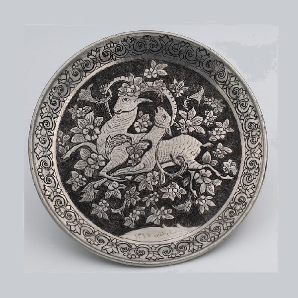 Gray Ghalamzani Plate | handmade Plate design | Iranian Ghalamzani | Persian crafts