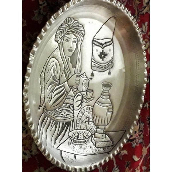 Gray Ghalamzani Tray | handmade Tray design | Iranian Ghalamzani | Persian crafts