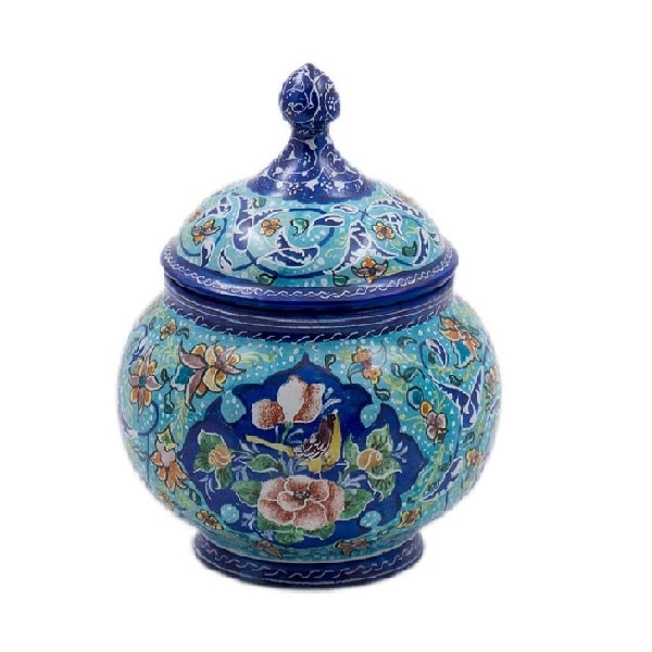 Isfahan Minakari Sugar Bowl | Persian Enameling Art Code63-2-0
