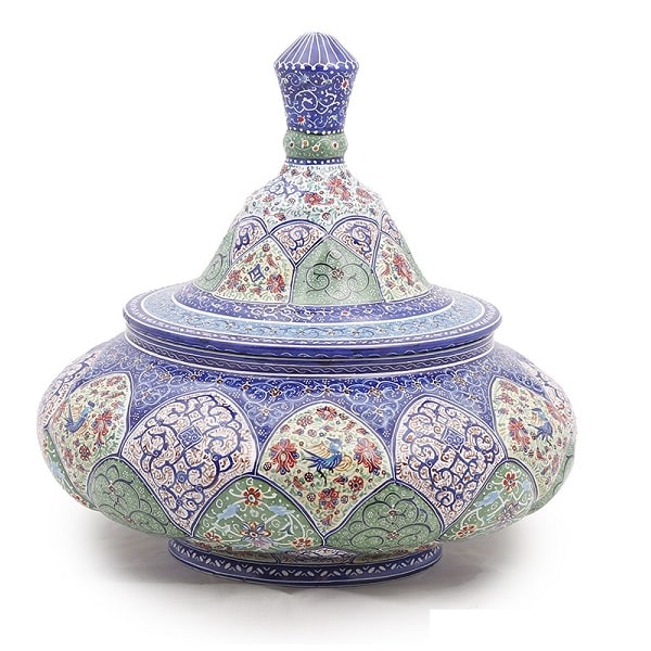 Green Minakari Sugar Bowl | handmade Sugar Bowl design | Iranian Minakari | Persian crafts