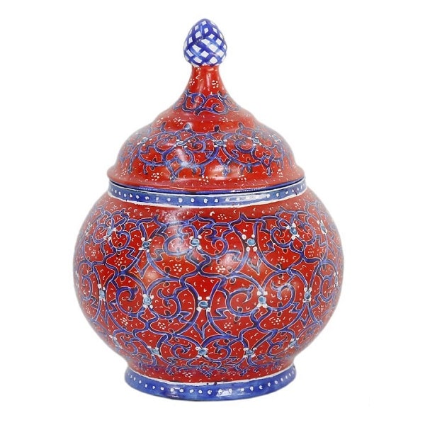 Red Minakari Sugar Bowl | handmade Sugar Bowl design | Iranian Minakari | Persian crafts