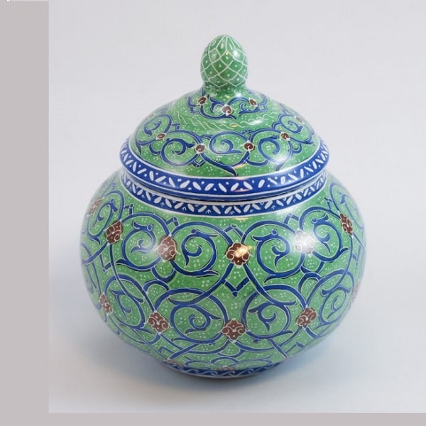 Green Minakari Sugar Bowl | handmade Sugar Bowl design | Iranian Minakari | Persian crafts