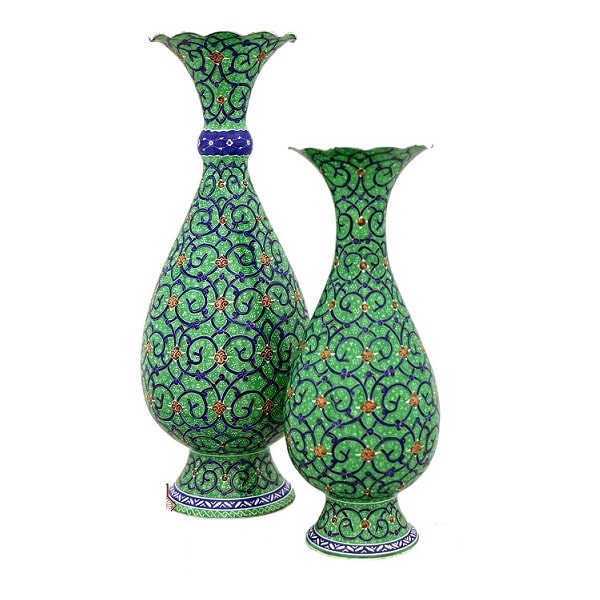 Green Minakari Vase | handmade Vase design | Iranian Minakari | Persian crafts