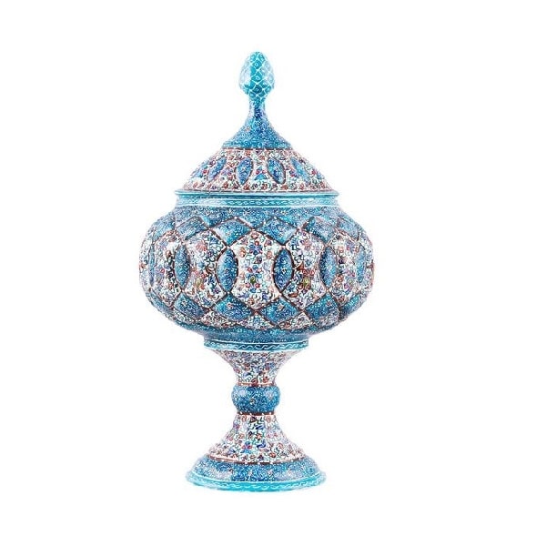 Blue Minakari Pedestal Dish | handmade Pedestal Dish design | Iranian Minakari | Persian crafts