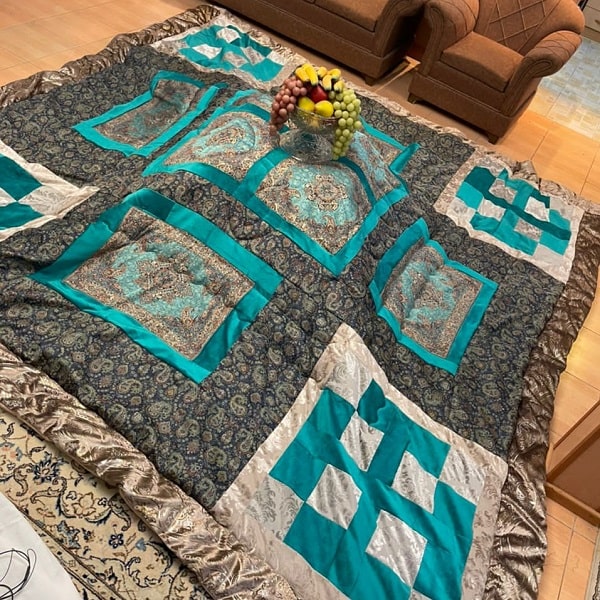 Blue Termeh Quilt | handmade Quilt design | Iranian Termeh | Persian crafts