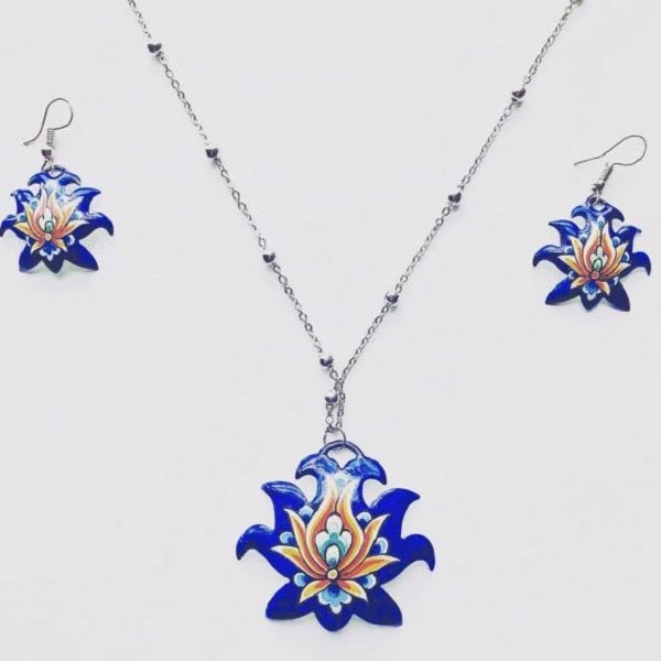 Blue Minakari Necklace | Iranian handmade Necklace | Persian Minakari Necklace