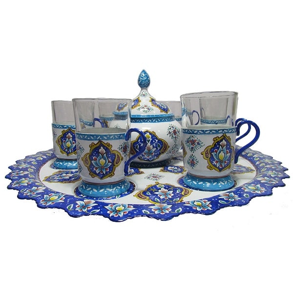 Blue Minakari Tea-Set | Iranian handmade Tea-Set | Persian Minakari Tea-Set