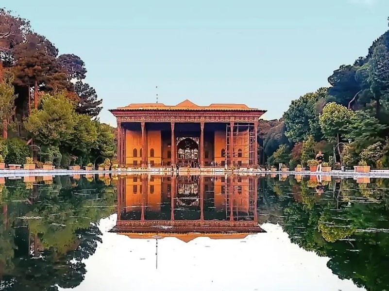 Isfahan Chehel Sotoun Palace Reflection of Pillars in the Water | Iran Isfahan Tourist Attractions